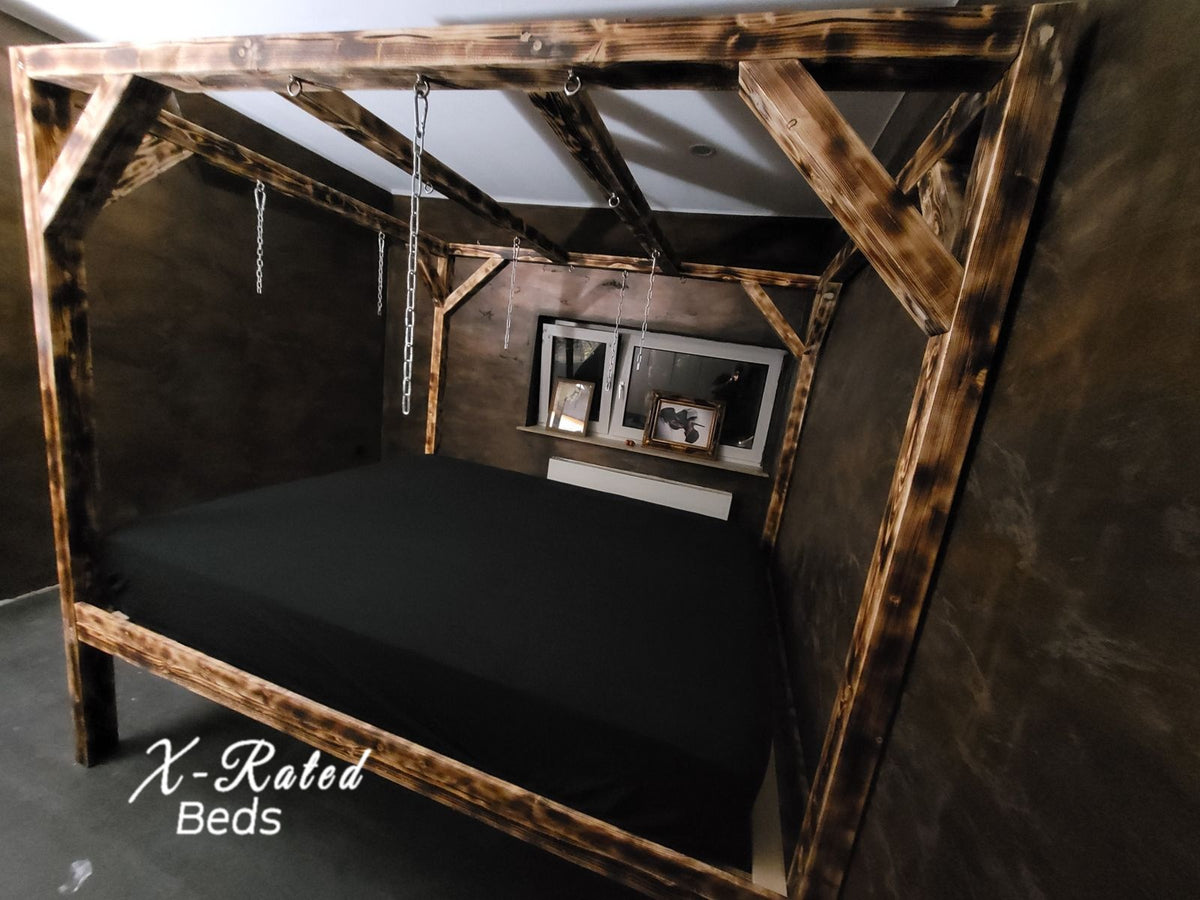 Made To Order Stained Wood 4 Poster Canopy Bondage Bed – XRated Beds